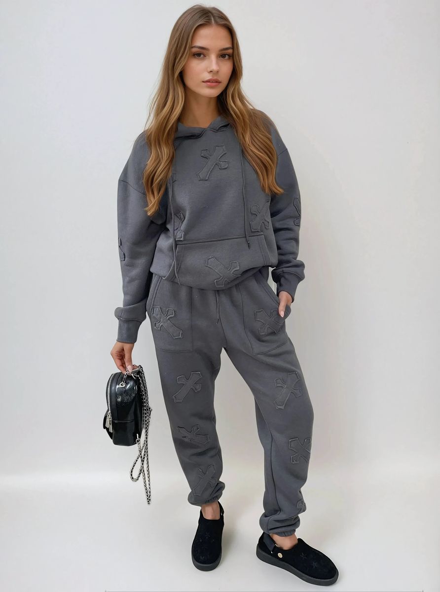 Cross Detail Oversized Hoodie and Jogger Co-ord Set