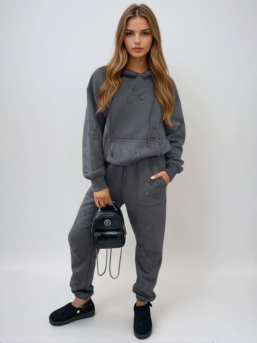 Cross Detail Oversized Hoodie and Jogger Co-ord Set
