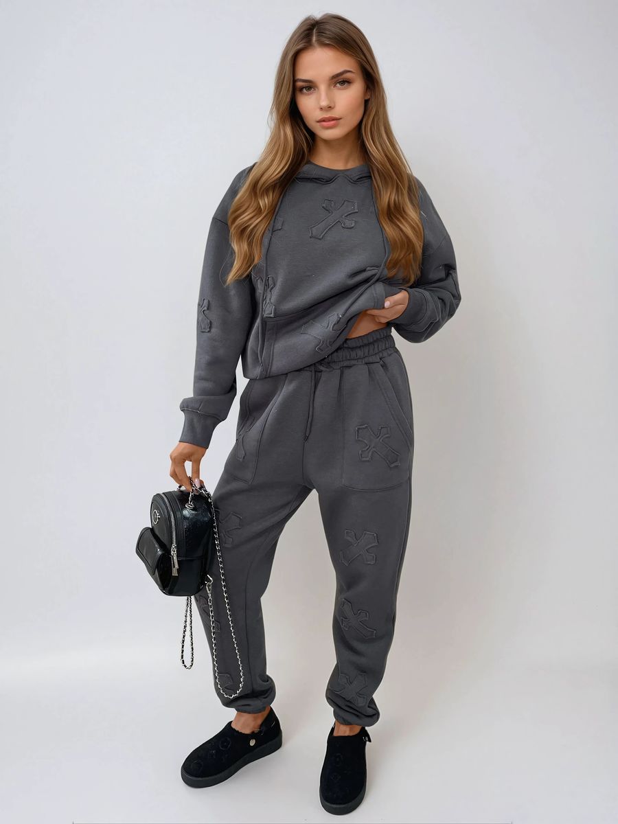 Cross Detail Oversized Hoodie and Jogger Co-ord Set