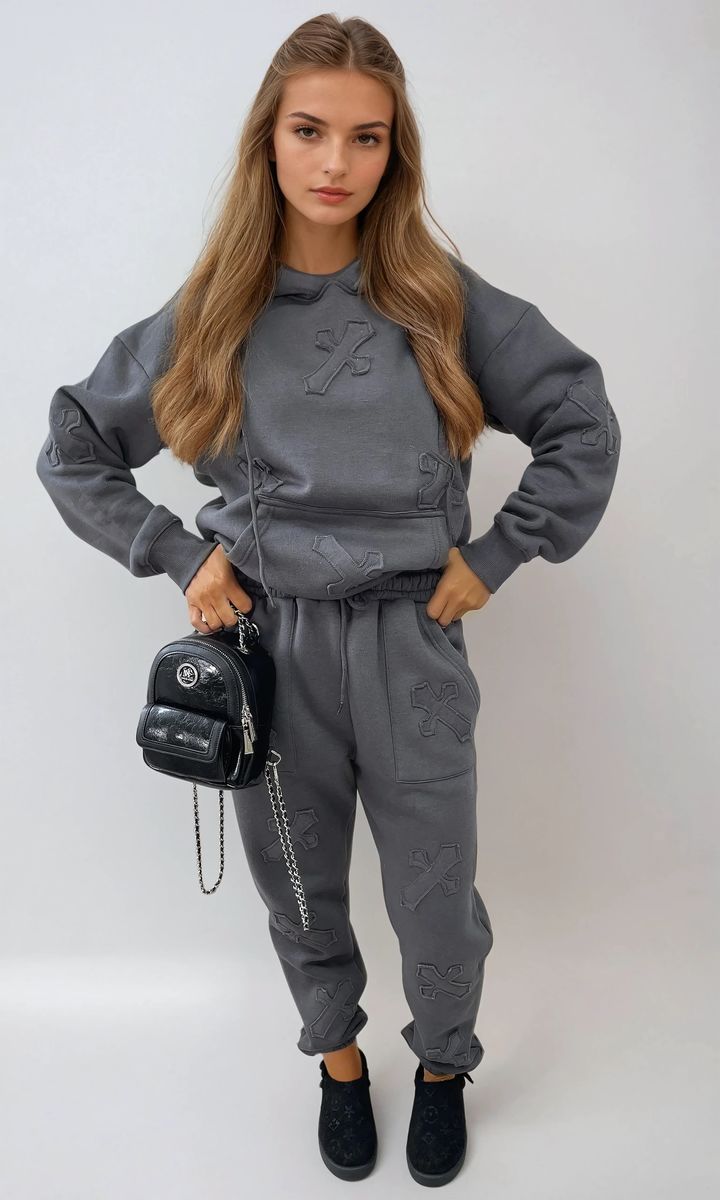 Cross Detail Oversized Hoodie and Jogger Co-ord Set
