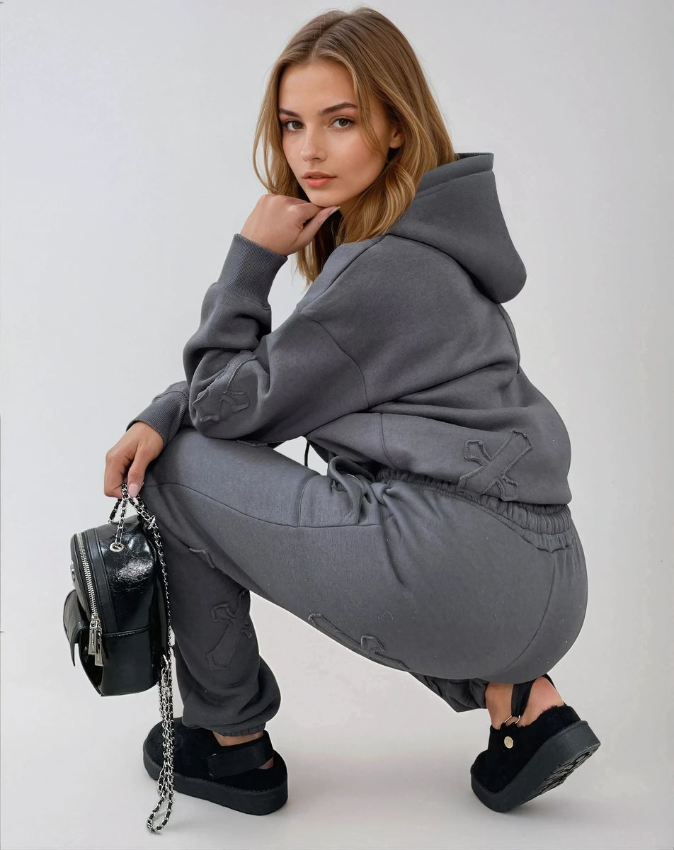 Cross Detail Oversized Hoodie and Jogger Co-ord Set