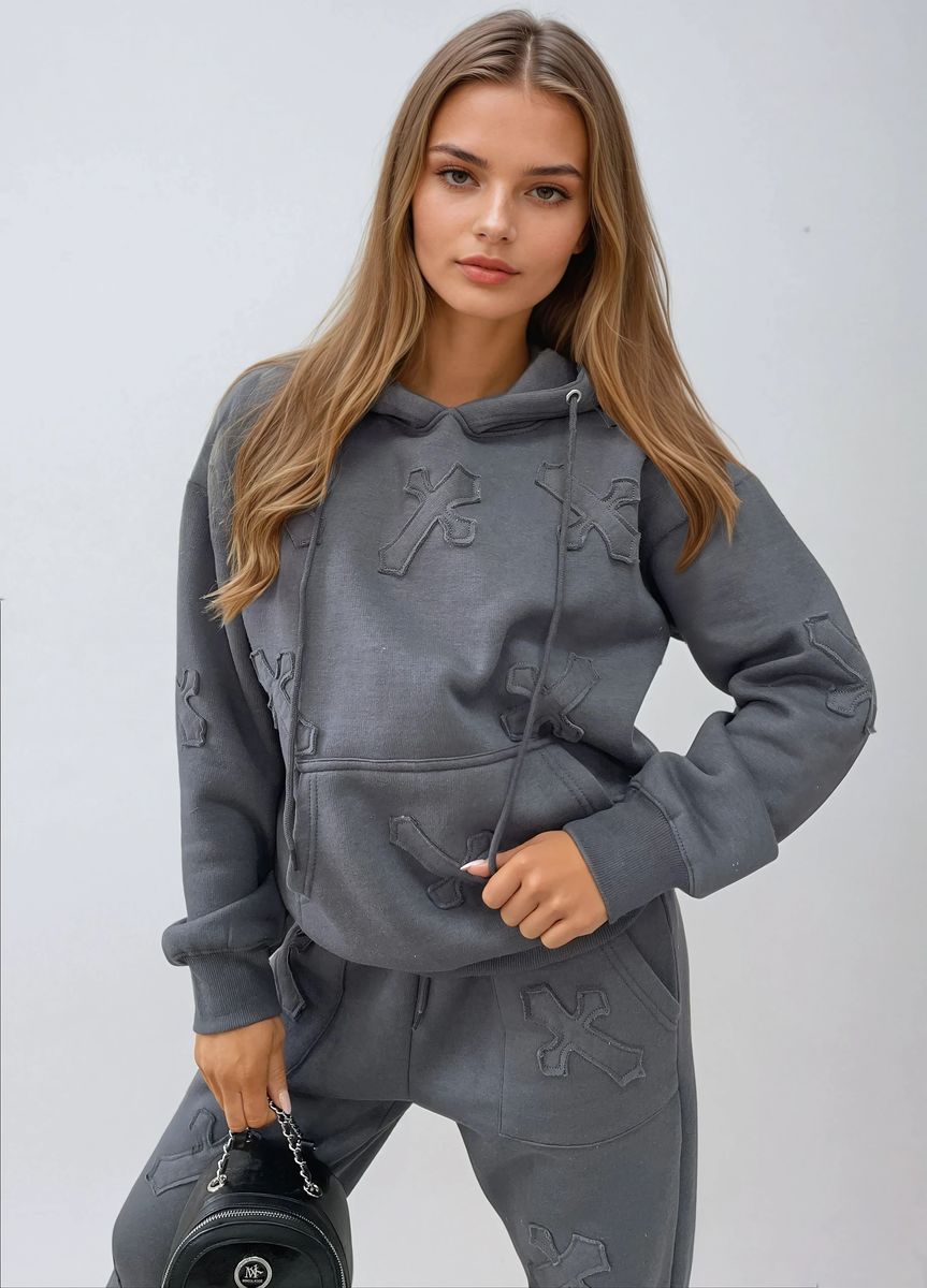 Cross Detail Oversized Hoodie and Jogger Co-ord Set