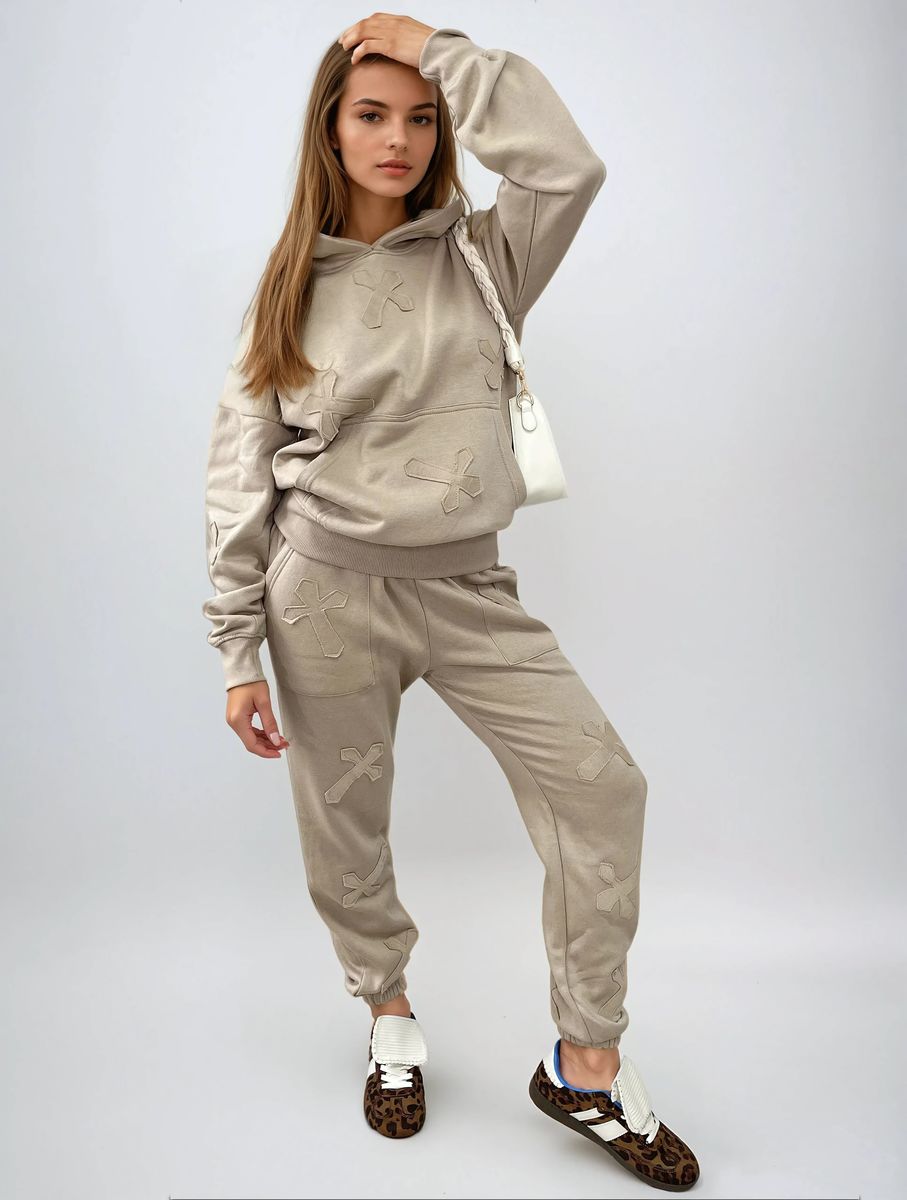 Cross Detail Oversized Hoodie and Jogger Co-ord Set