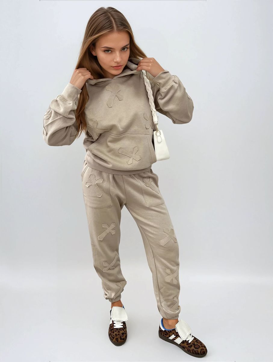 Cross Detail Oversized Hoodie and Jogger Co-ord Set