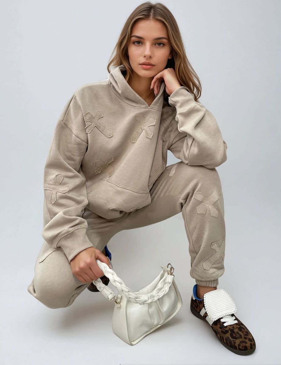 Cross Detail Oversized Hoodie and Jogger Co-ord Set