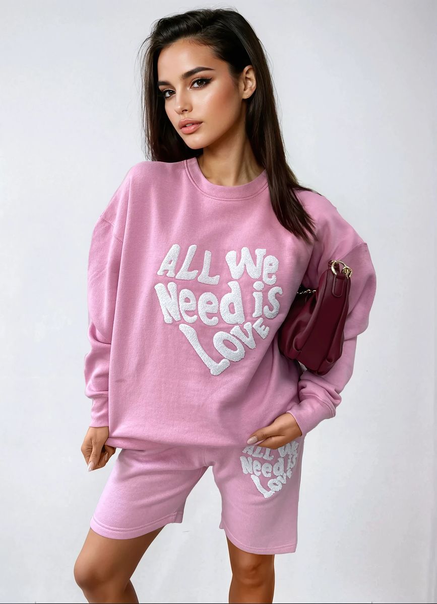 All We Need Is Love Slogan Sweatshirt and Jogger Shorts Co-ord Set