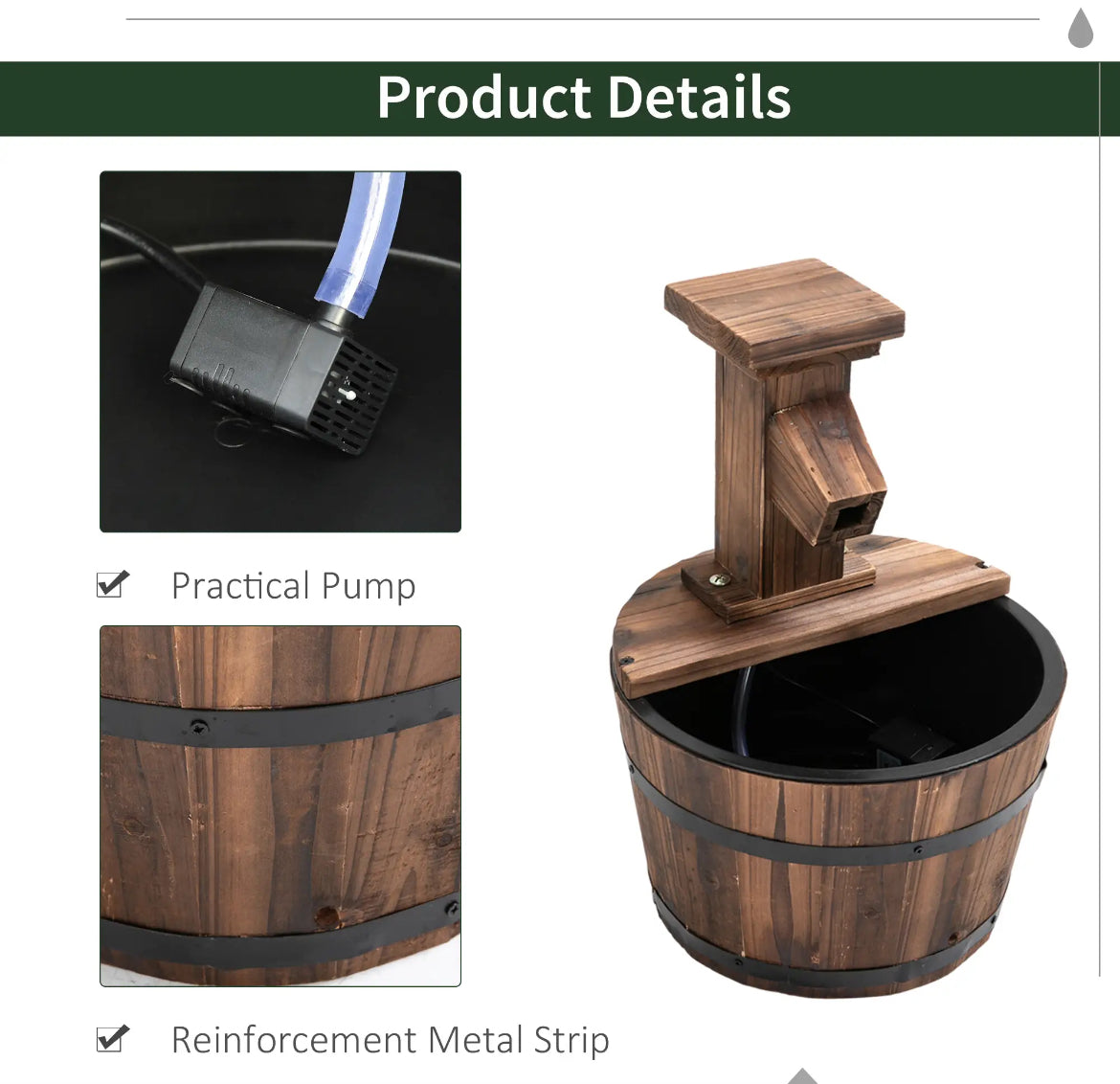 Wood barrel water fountain