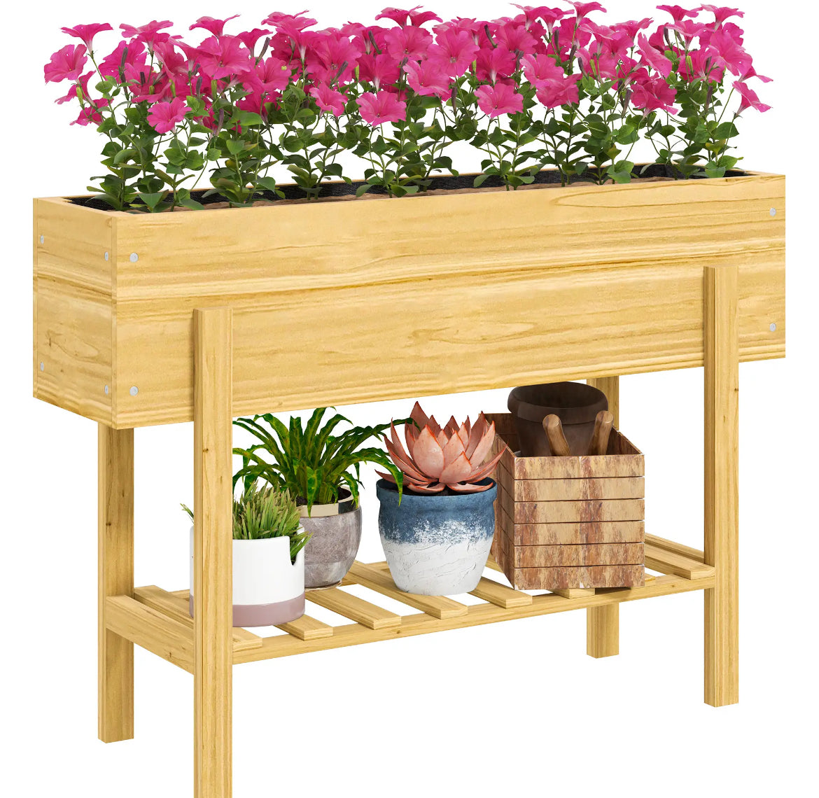 Wooden two-tier raised planter