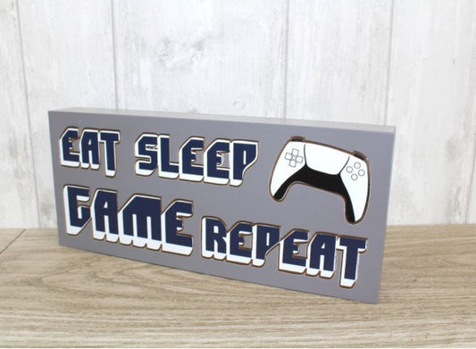 GAMING BLOCK GREY WOOD WITH QUOTE & WHITE HANDSET