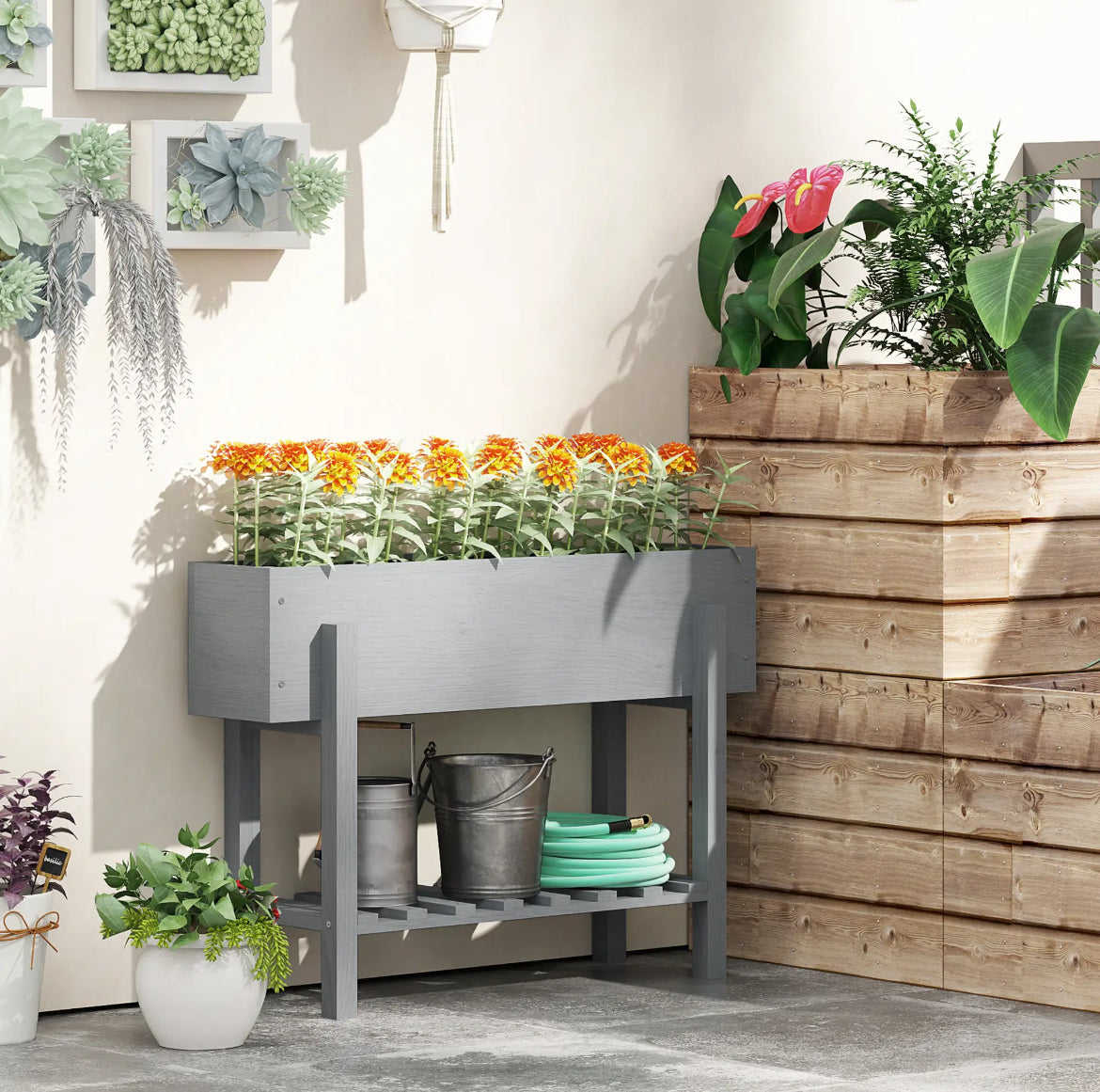 Wooden two-tier raised planter