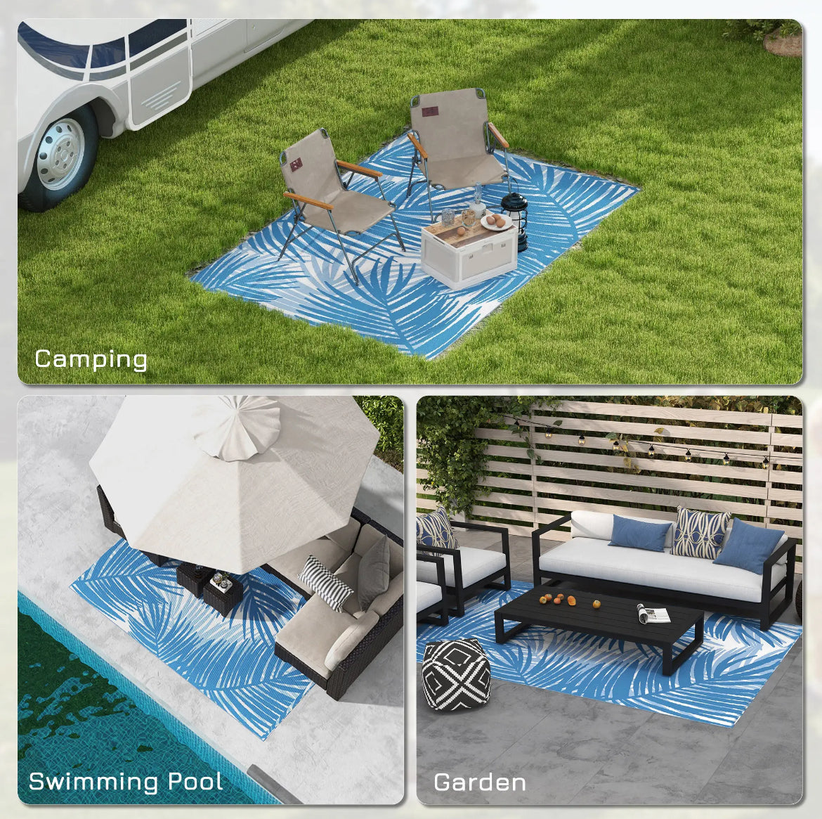 Plastic straw reversible RV outdoor rug