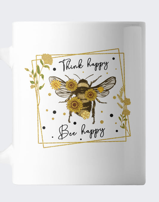 Think happy, bee happy mug