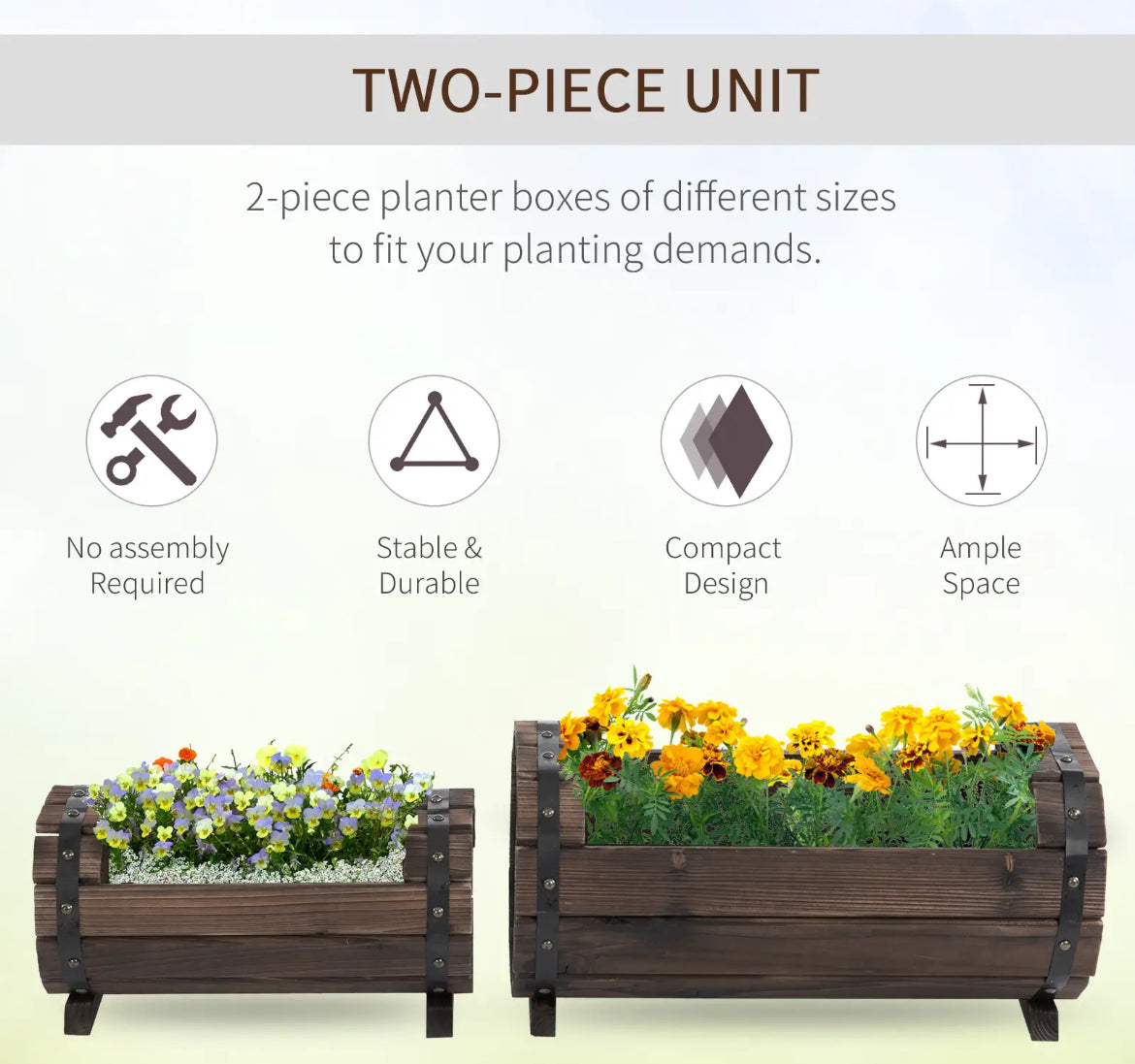 2pcs 56L wooden planter box