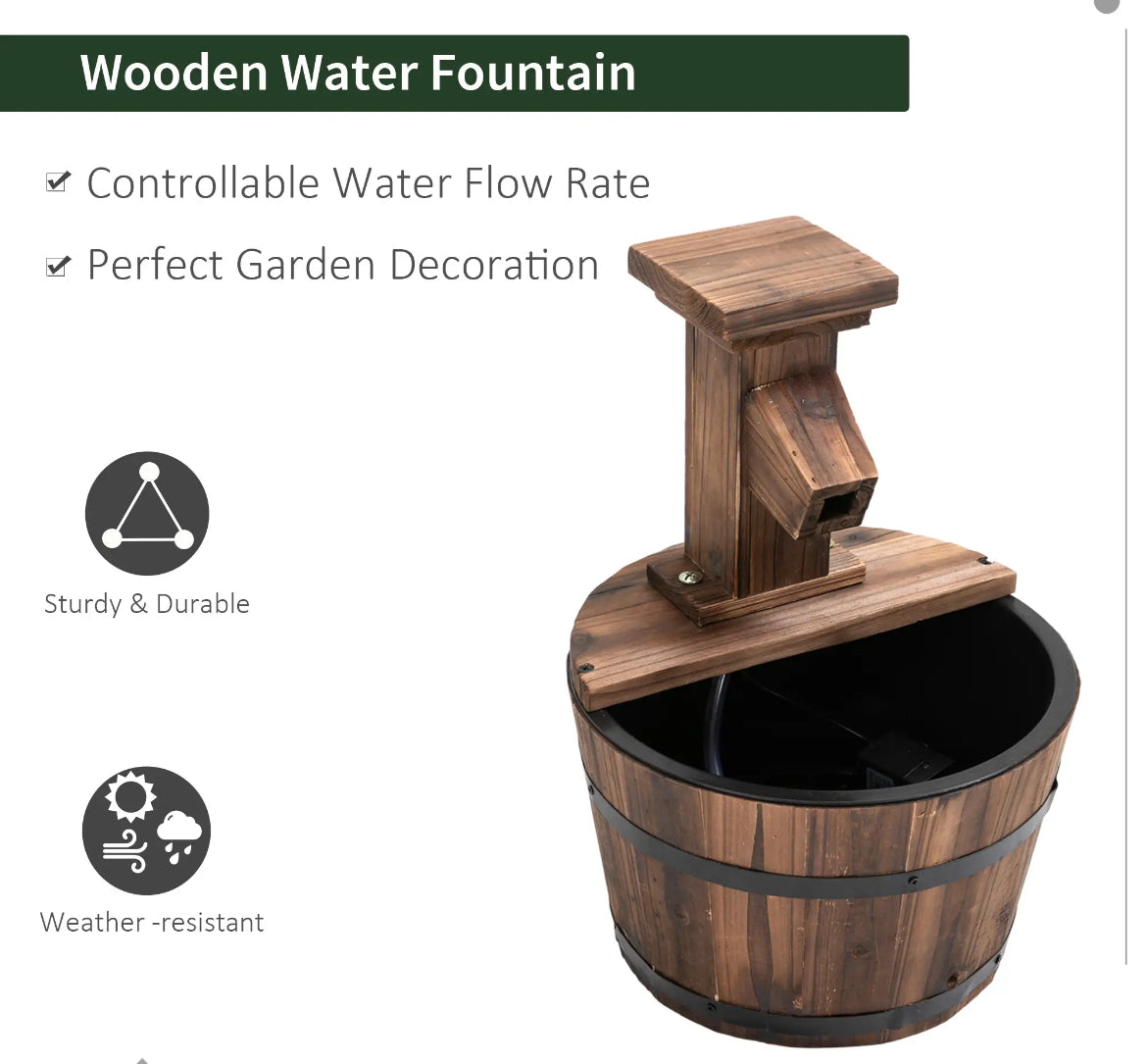 Wood barrel water fountain