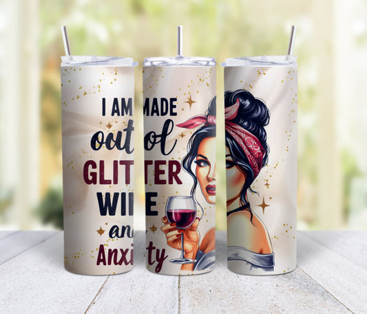 20oz skinny tumbler - Glitter and wine