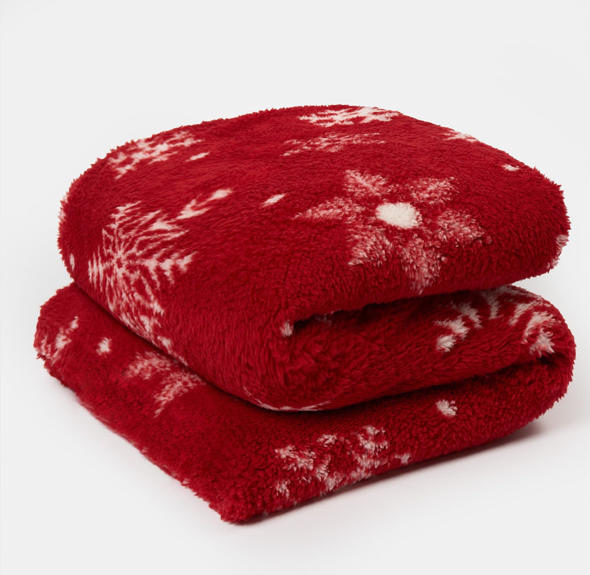 Snowflake Print Teddy Throw - Red