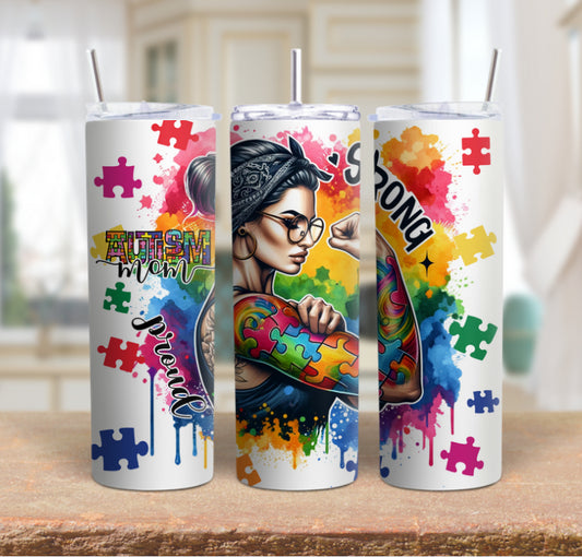 20oz Skinny tumbler - Autism Mom