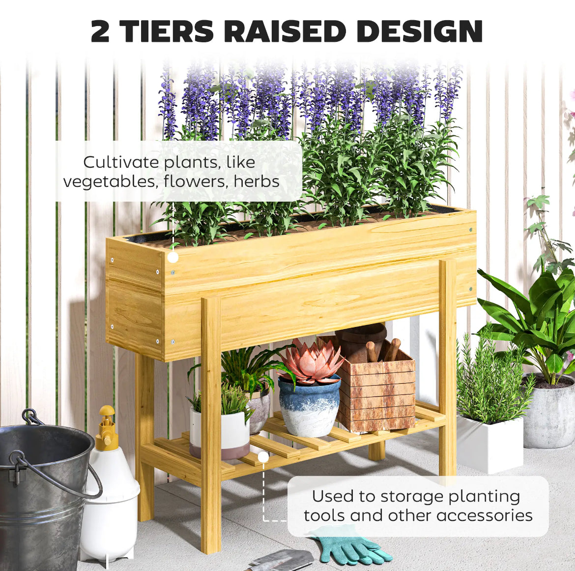 Wooden two-tier raised planter