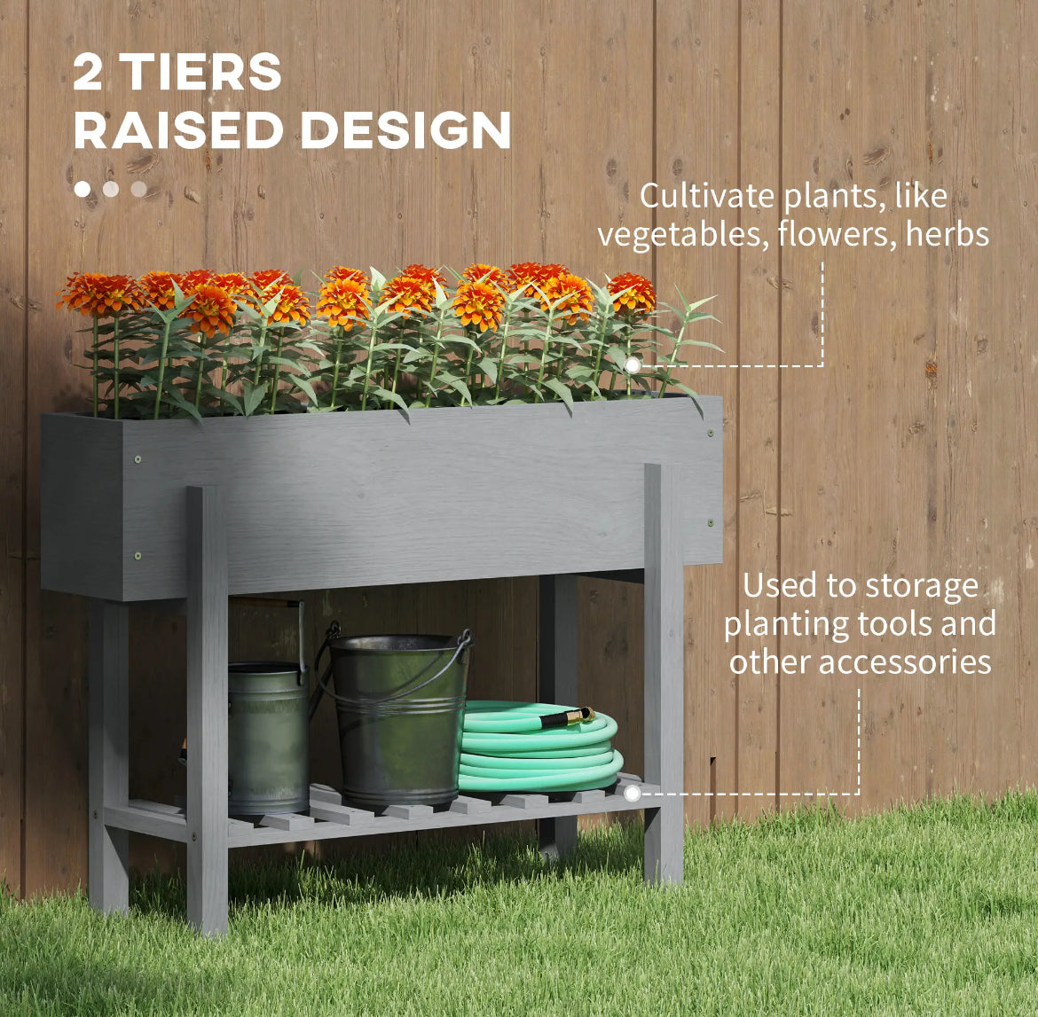 Wooden two-tier raised planter