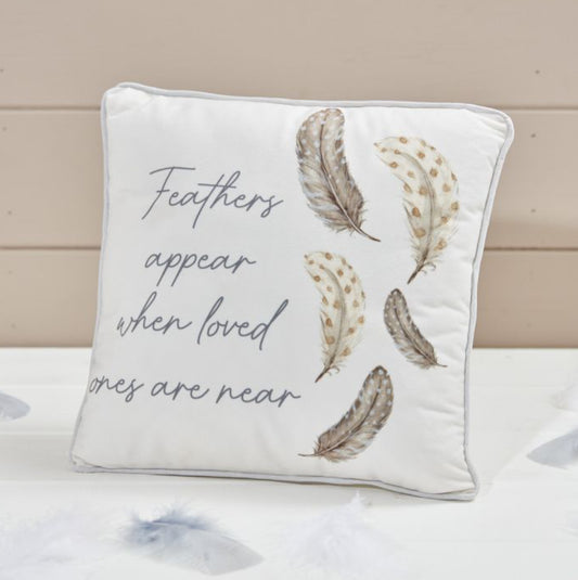 GREY FEATHER MEMORY CUSHION VELOUR FABRIC WITH QUOTE