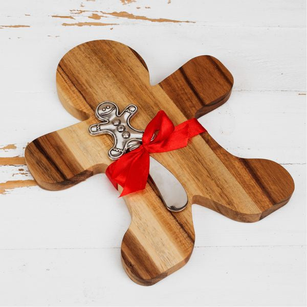 Acacia Wooden Gingerbread Man Cheeseboard & Knife Set