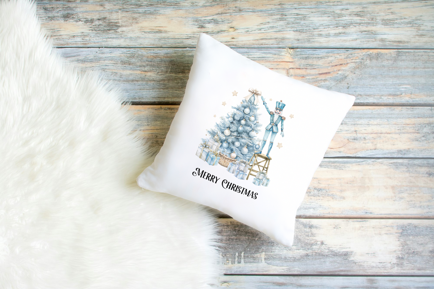 Blue nutcracker Christmas cushion