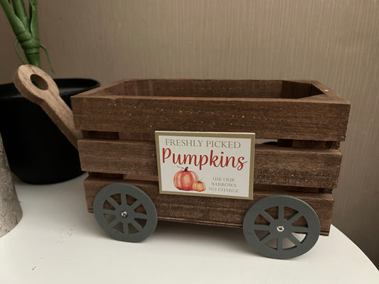 Wooden pumpkin cart ornament