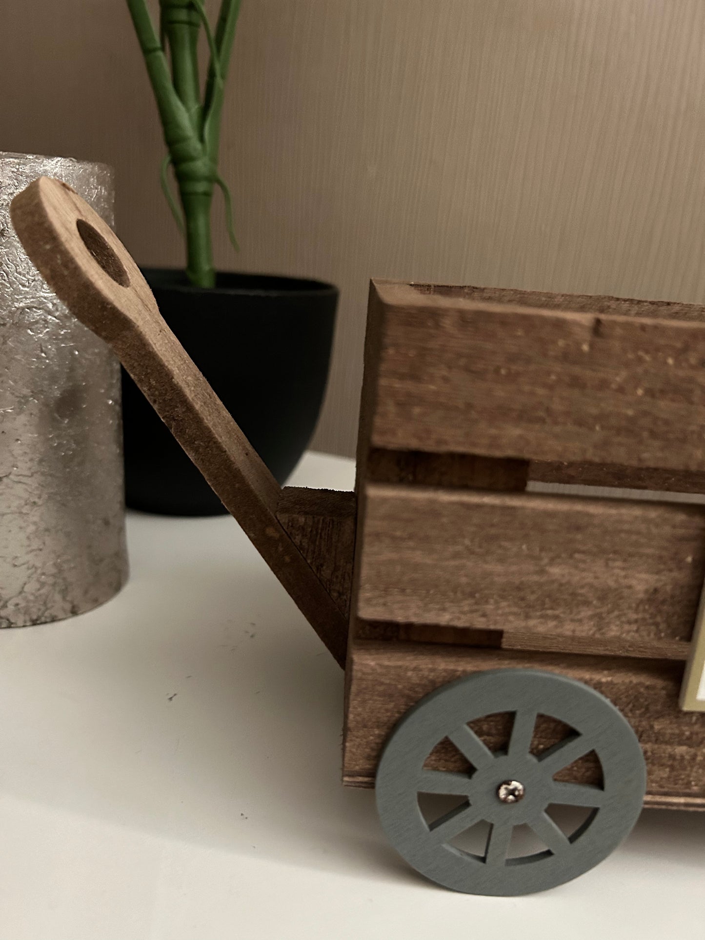 Wooden pumpkin cart ornament