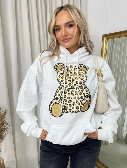 Long Sleeve Leopard Print Teddy Graphic Hoodie