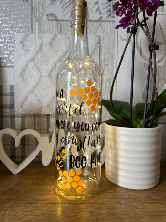 Bee kind light up glass bottle