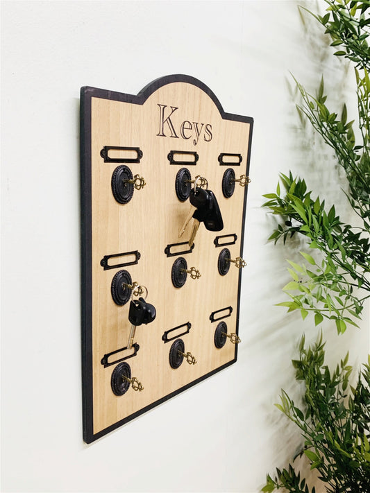 Wooden Board With 9 Key Design Hooks