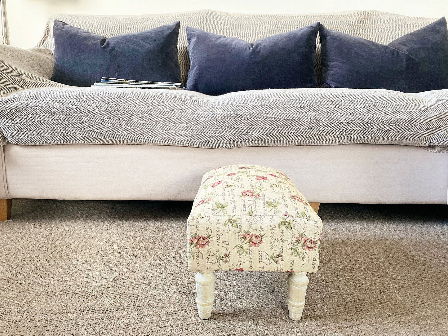 Roses Design Fabric Footstool with Drawer
