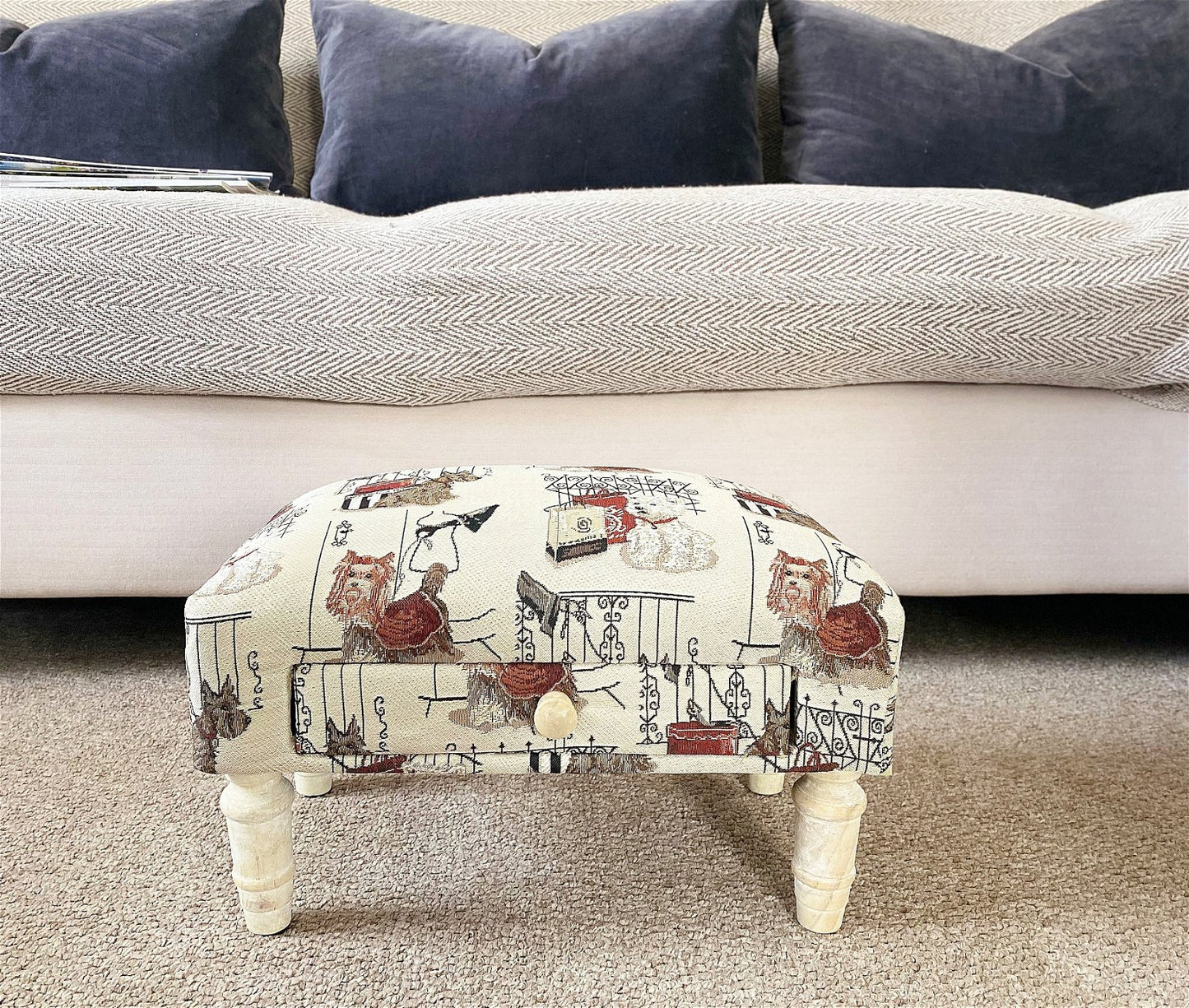 Scottie Dog Fabric Footstool with Drawer