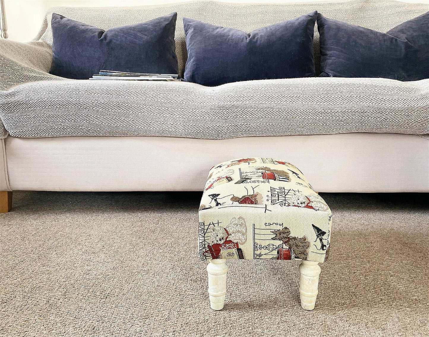 Scottie Dog Fabric Footstool with Drawer