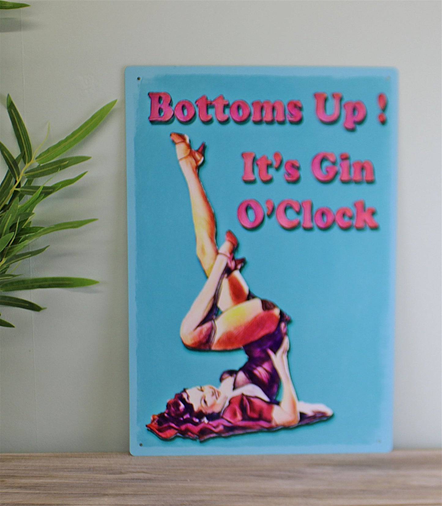 Vintage Metal Sign - Bottoms Up It's Gin O'Clock