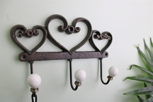 Rustic Cast Iron Wall Hooks, Hearts