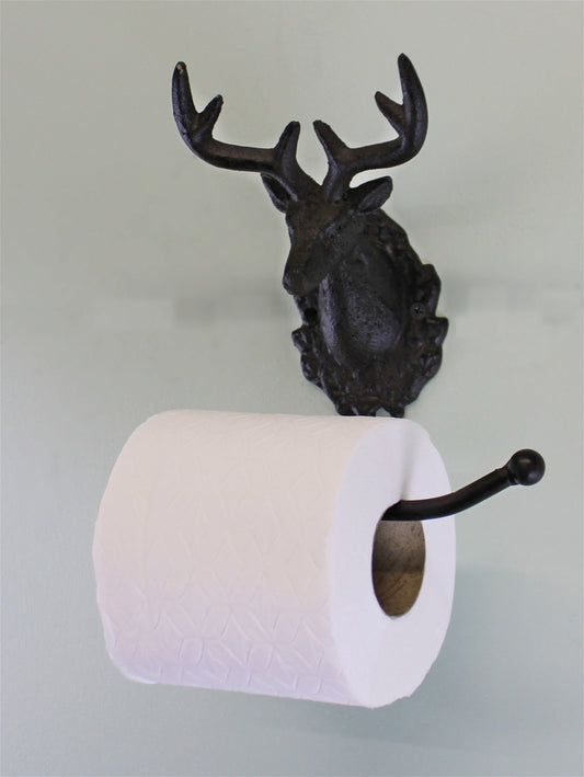 Cast Iron Rustic Toilet Roll Holder, Stag Head Design