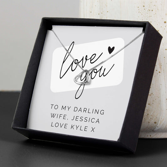 Personalised Love you Sterling Silver Heart Necklace and Box