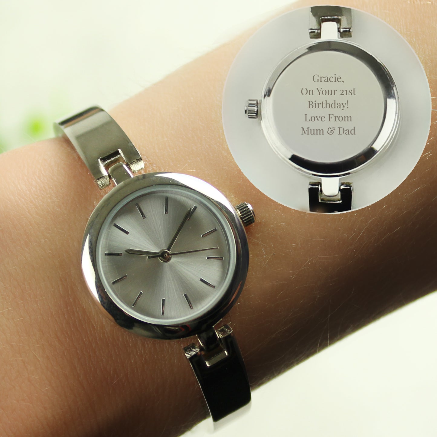 Personalised Silver Ladies Watch With Silver Slider Clasp