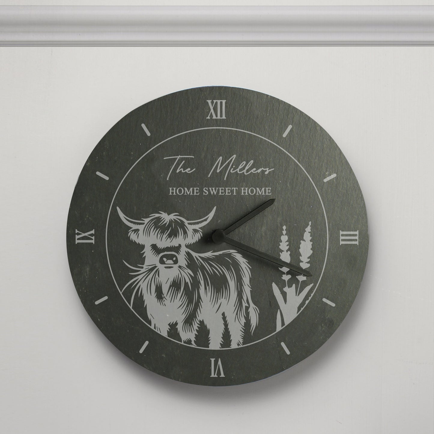 Personalised Highland Cow Slate Clock