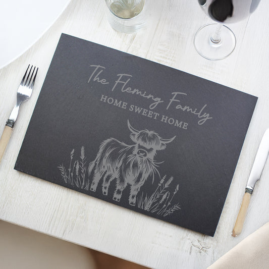 Personalised Highland Cow Slate Placemat