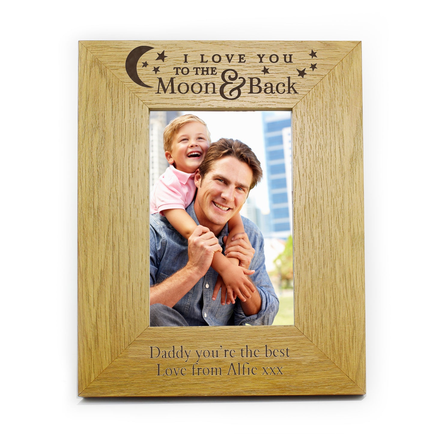 Personalised 'To the Moon and Back' 6x4 Oak Finish Photo Frame