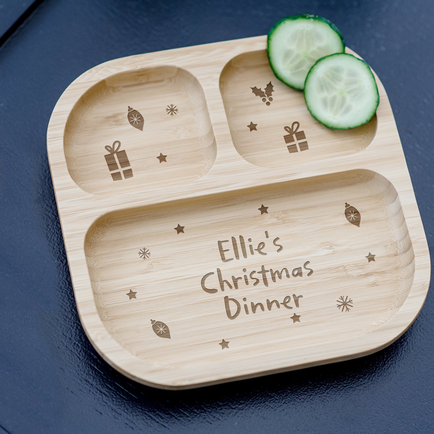 Personalised Christmas Dinner Bamboo Suction Plate