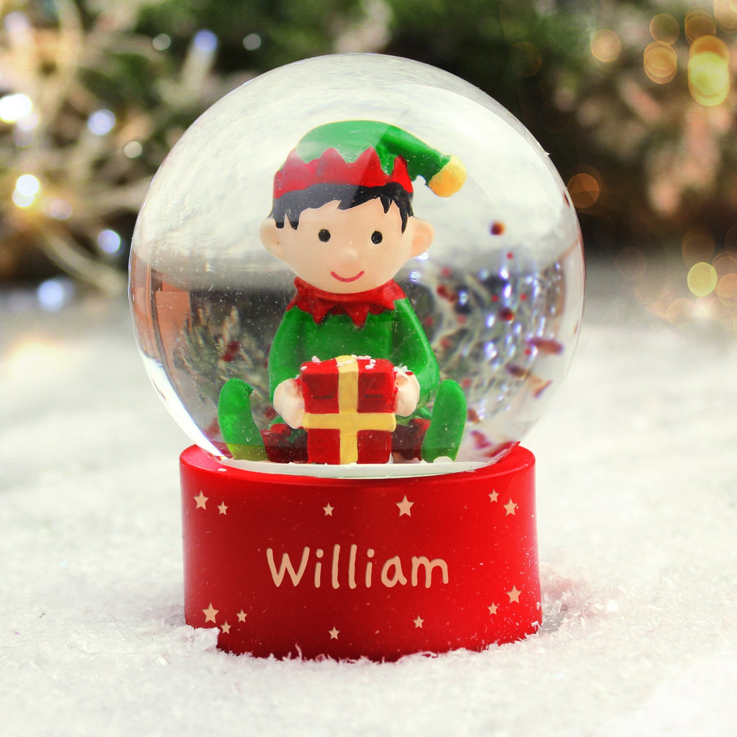 Personalised Name Only Elf Glitter Snow Globe