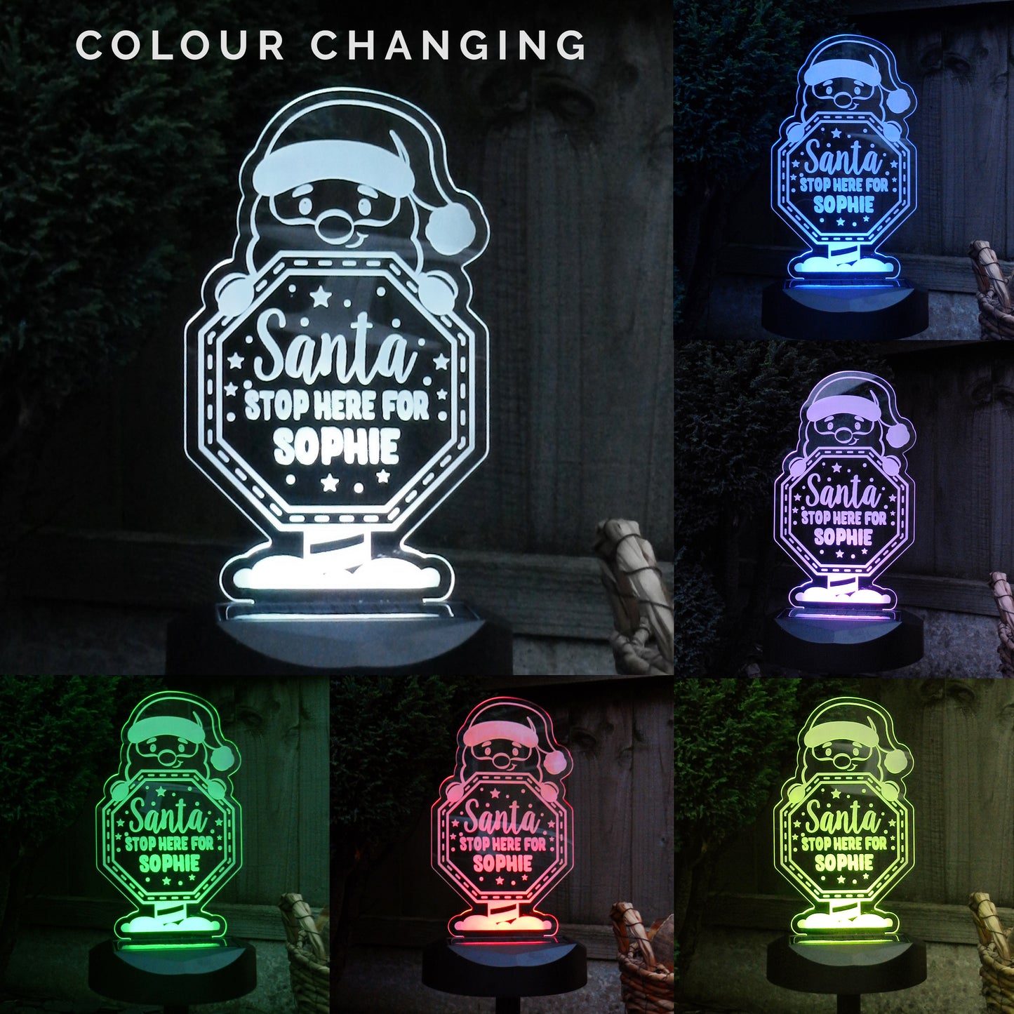 Personalised Santa Stop Here Sign Outdoor Solar Light