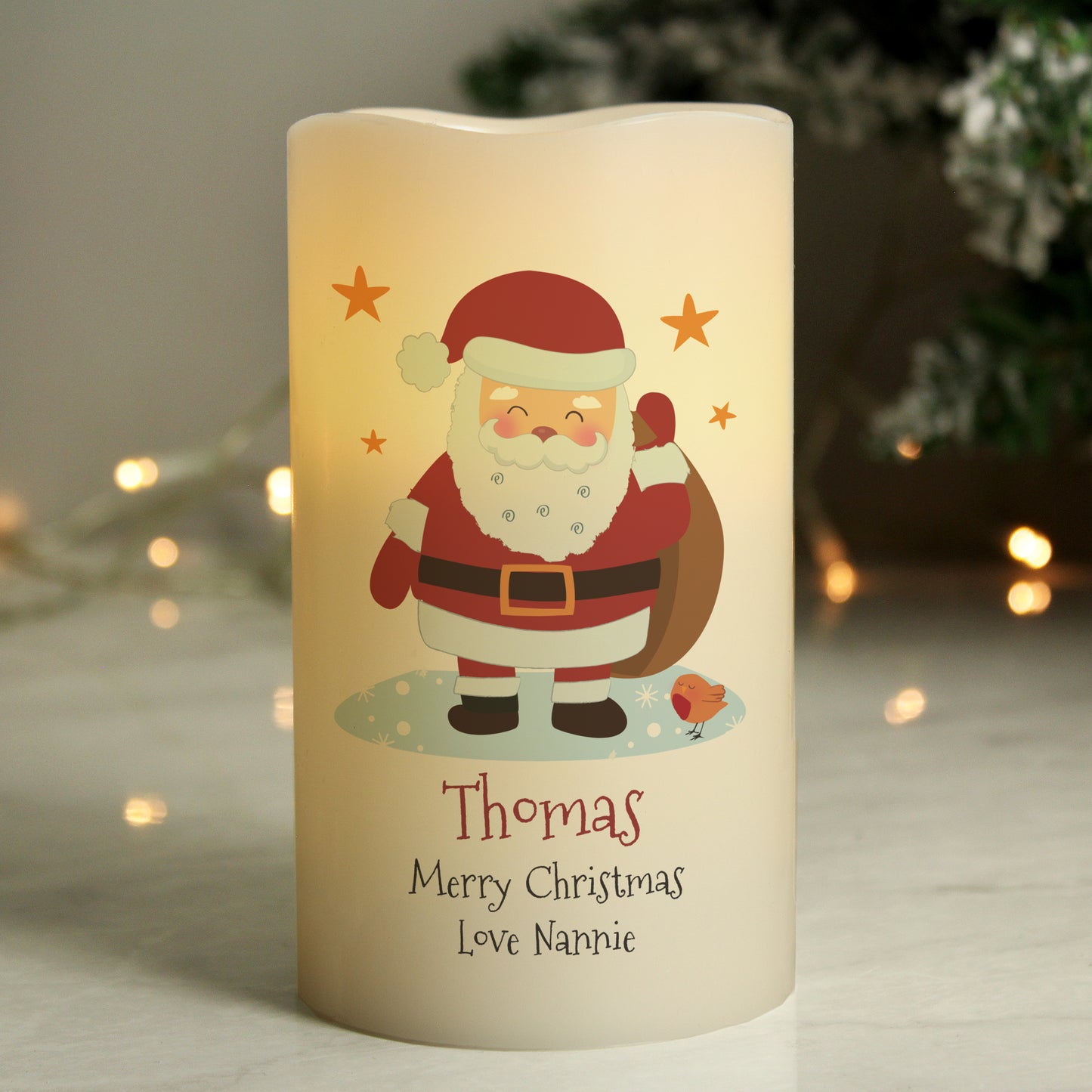 Personalised Christmas Santa LED Candle