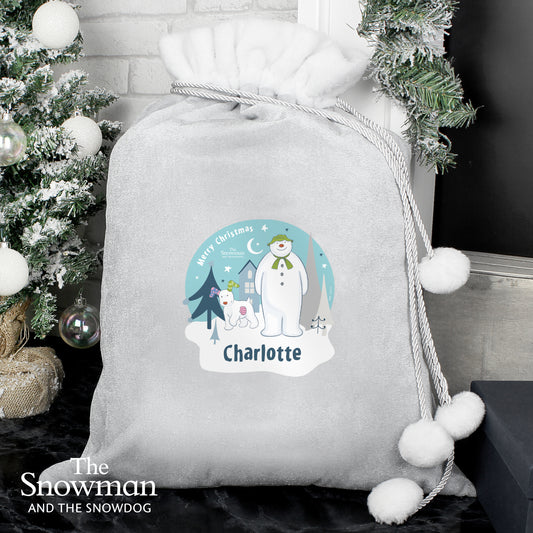 Personalised The Snowman and the Snowdog Luxury Pom Pom Sack