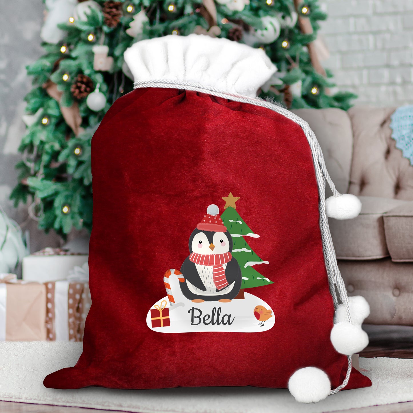 Personalised luxury red Christmas sack