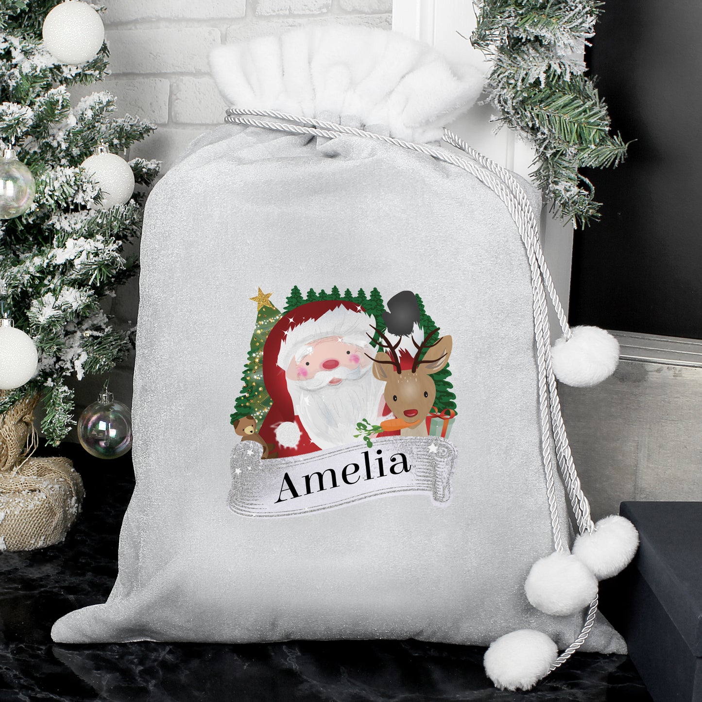 Personalised luxury silver Christmas sack