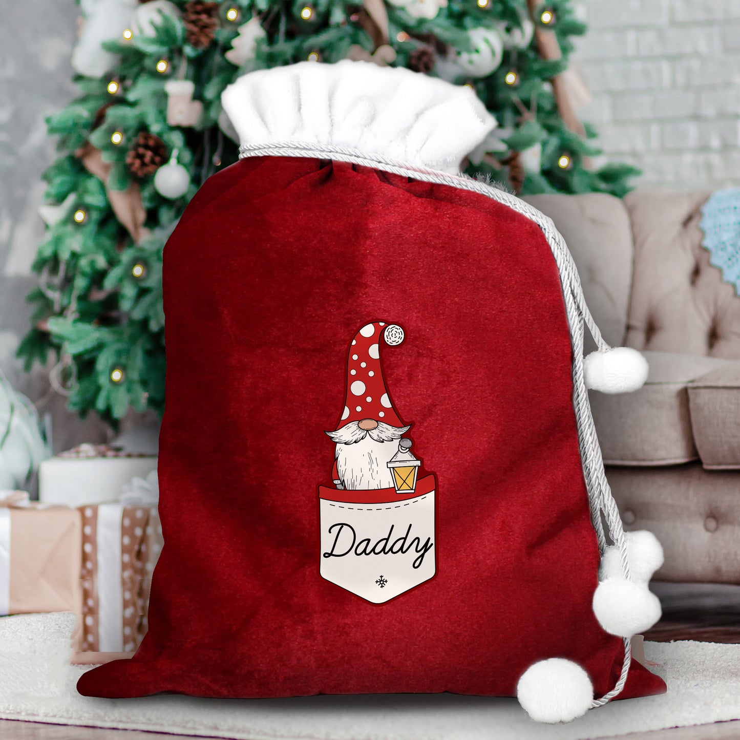 Personalised Gonk Family Red Christmas Sack